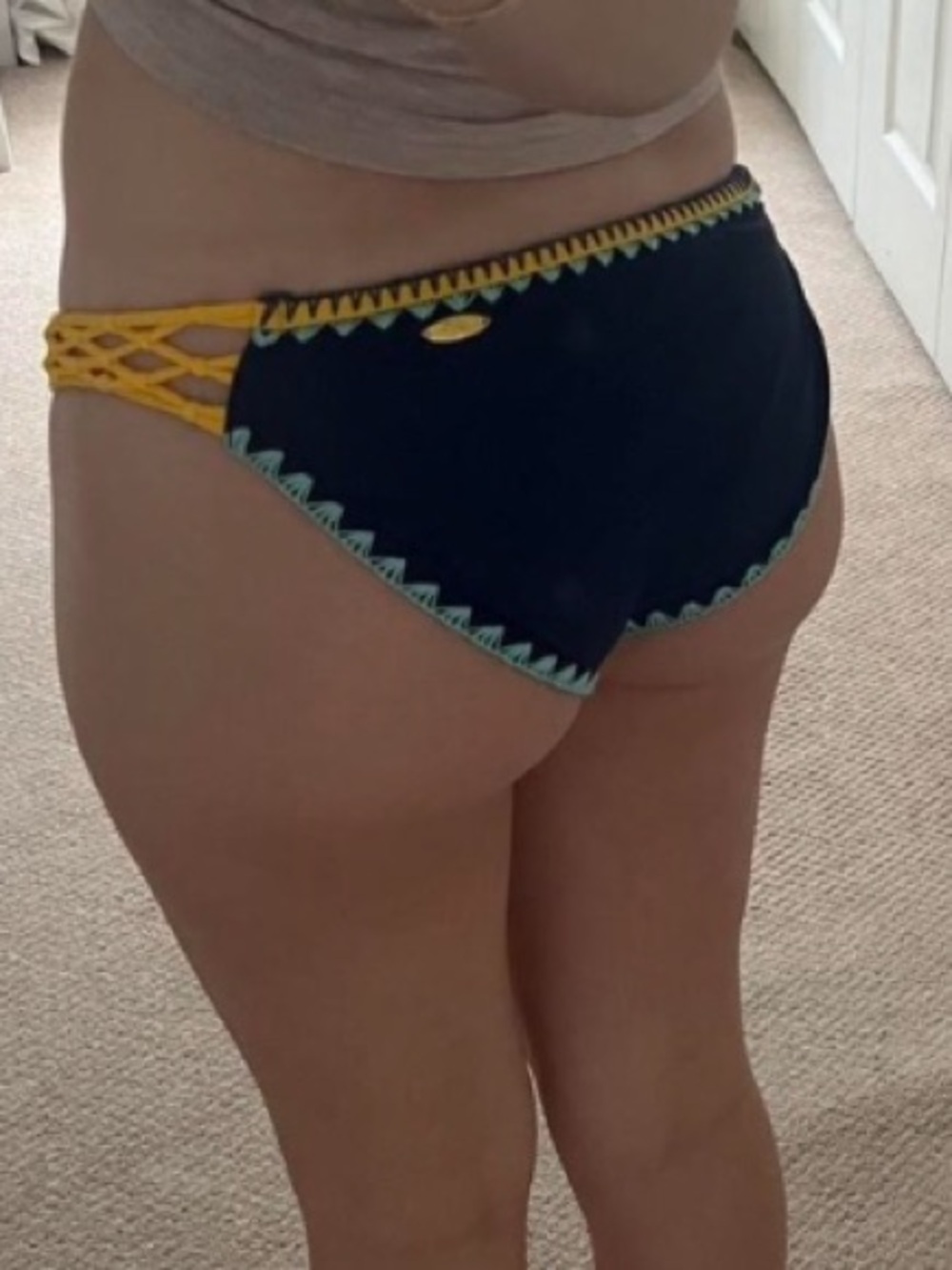 Jessica Simpson Navy and Yellow Bikini Bottom